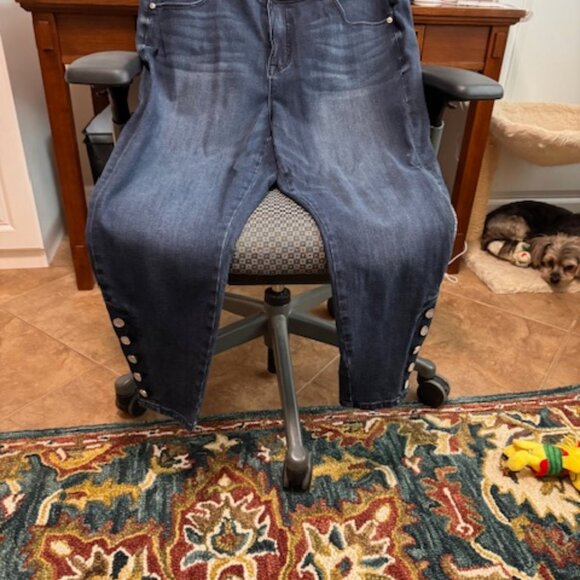 Stretch Denim Straight Leg Jeans with sparkly buttons at waist & Ankles - Picture 4 of 5